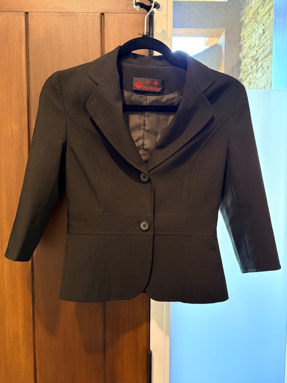 Shuya Black Cropped Tailored Blazer Peplum Waist Tulip Cuff 3/4 Sleeve XS